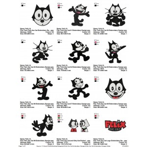 Package 12 Felix the Cat Embroidery Designs